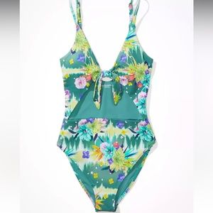 NWT American eagle x naito green floral one piece with cutout, size medium